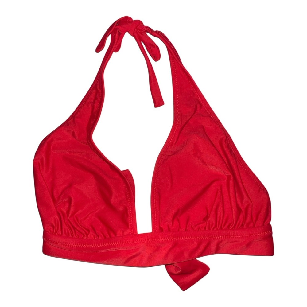 NWT J. Crew DD Halter Tie-Back Bikini Top With Mesh BY633 Bright Cerise Red XS
